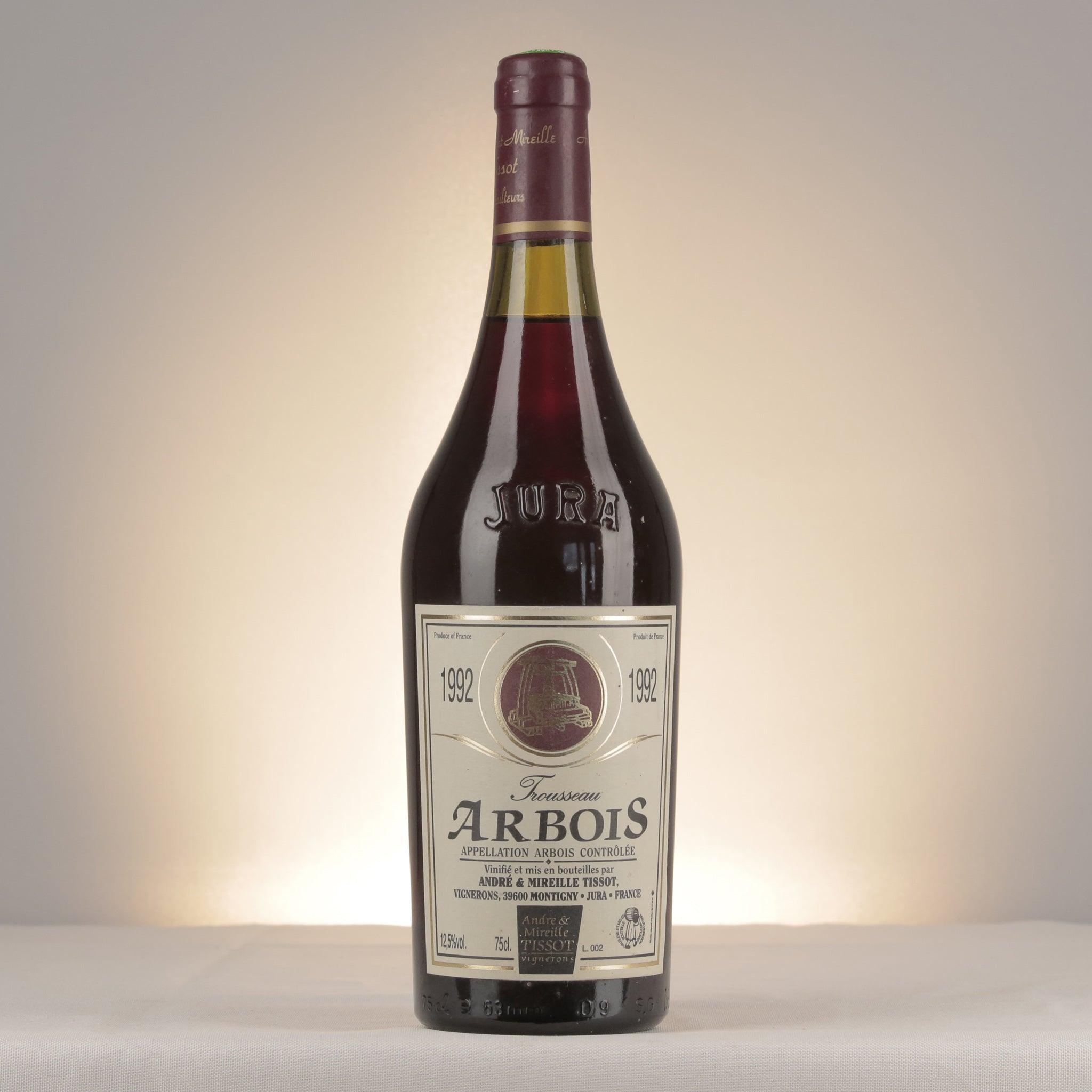 Andre et Mireille Tissot Arbois Trousseau 1992 Bottle front