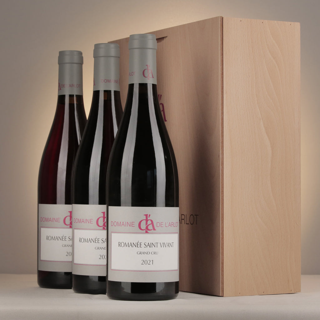Domaine de l'Arlot Romanée-Saint-Vivant Grand Cru 2021 Bottle front in OWC3