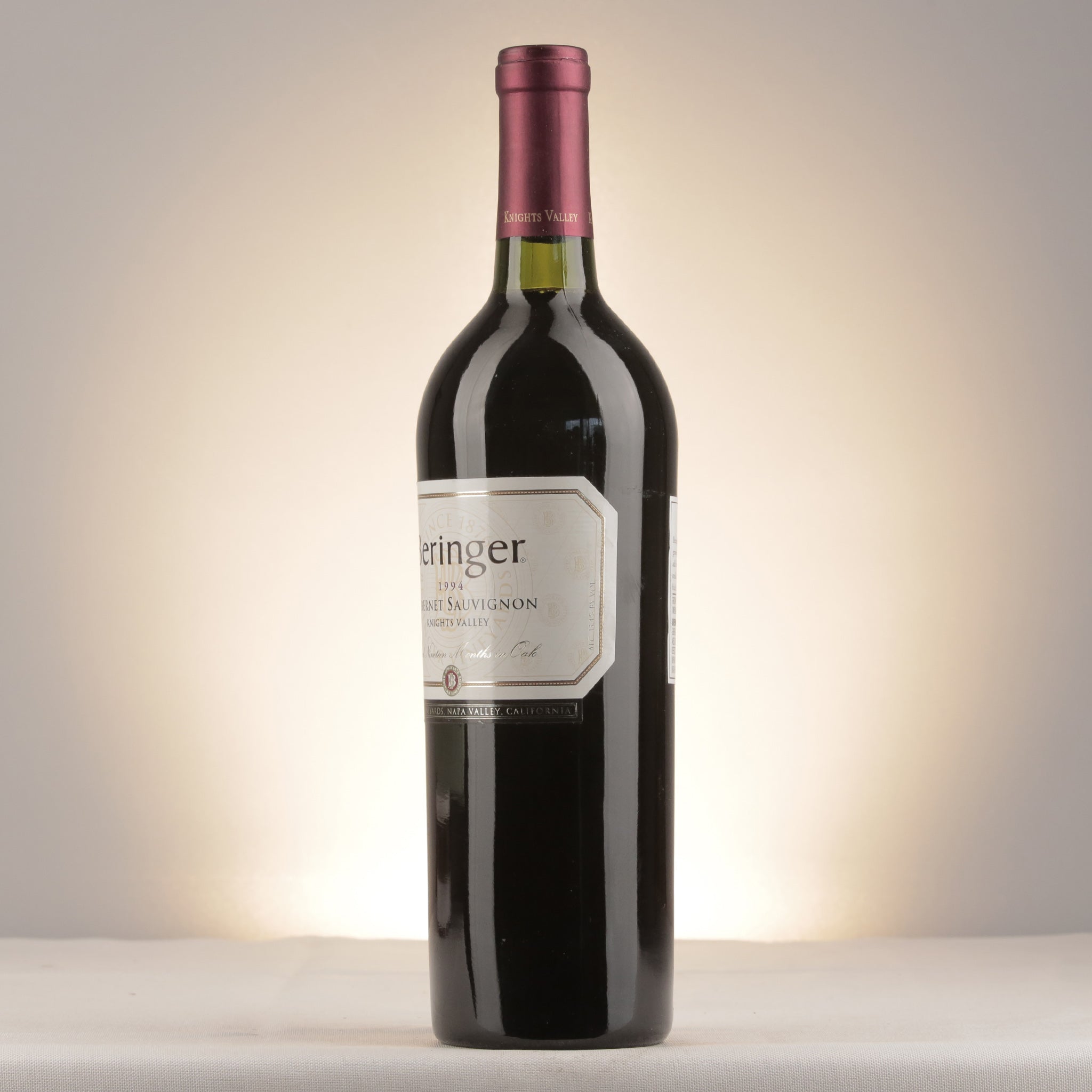 Beringer Cabernet Sauvignon Knights Valley 1994 Bottle detail