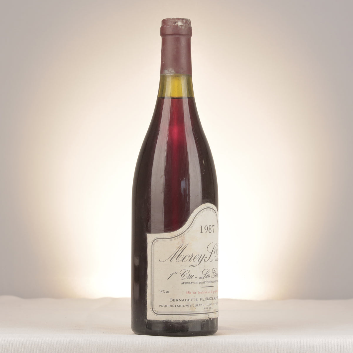 Bernadette Peirazeau-Groffier Morey-Saint-Denis 1er Cru Les Genavrières 1987 Bottle turned right (lot 464b)