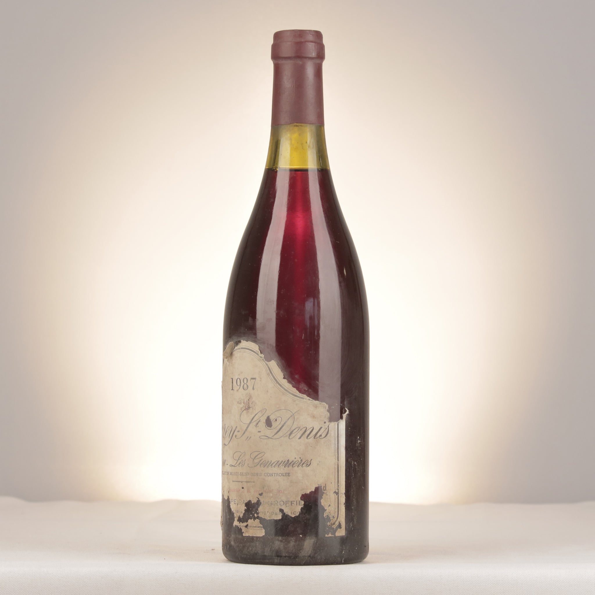Bernadette Peirazeau-Groffier Morey-Saint-Denis 1er Cru Les Genavrières 1987 Bottle turned left (lot e1ec)