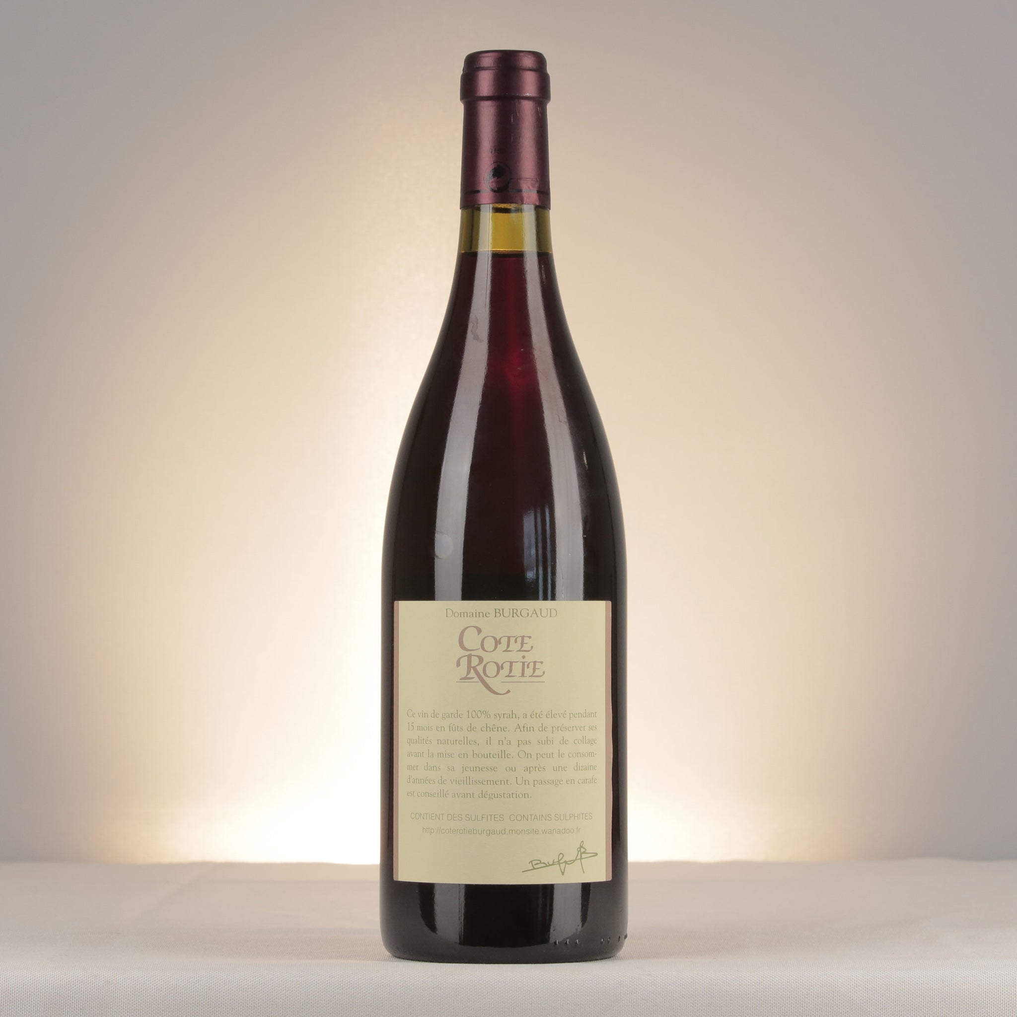Bernard Burgaud Cote Rotie 2004 Bottle back