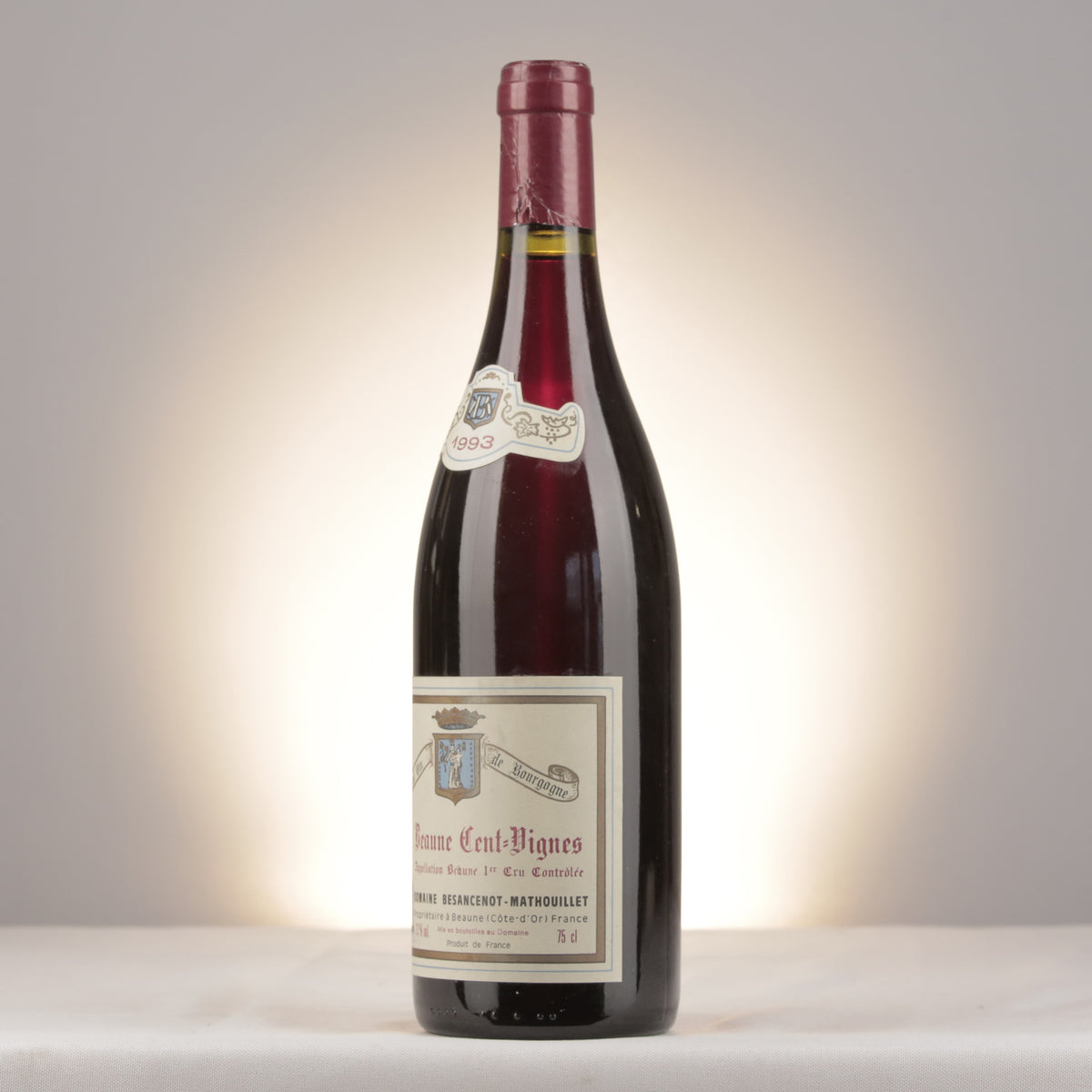 Besancenot-Mathouillet Beaune 1er Cru Les Cent-Vignes 1993 Bottle turned left