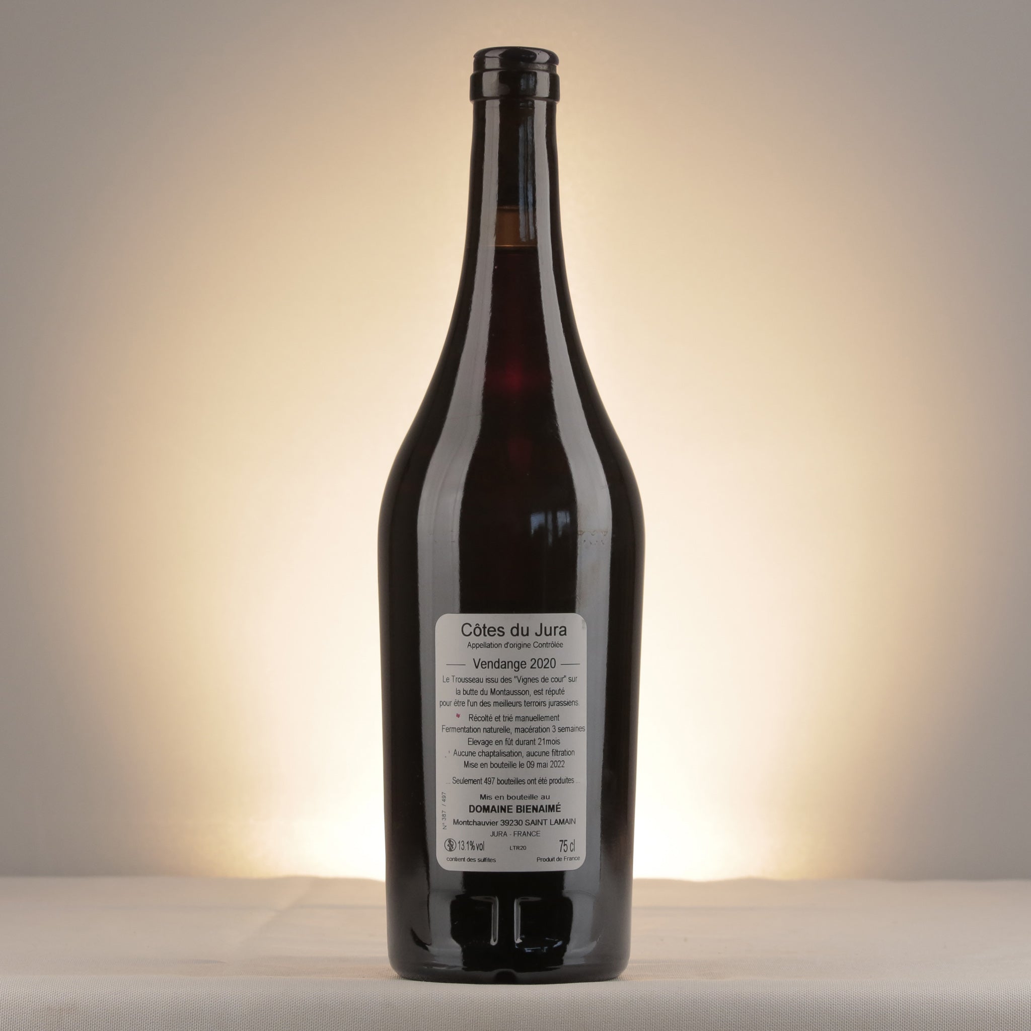 Bienaimé Côtes du Jura Le Trousseau 2020 Bottle back