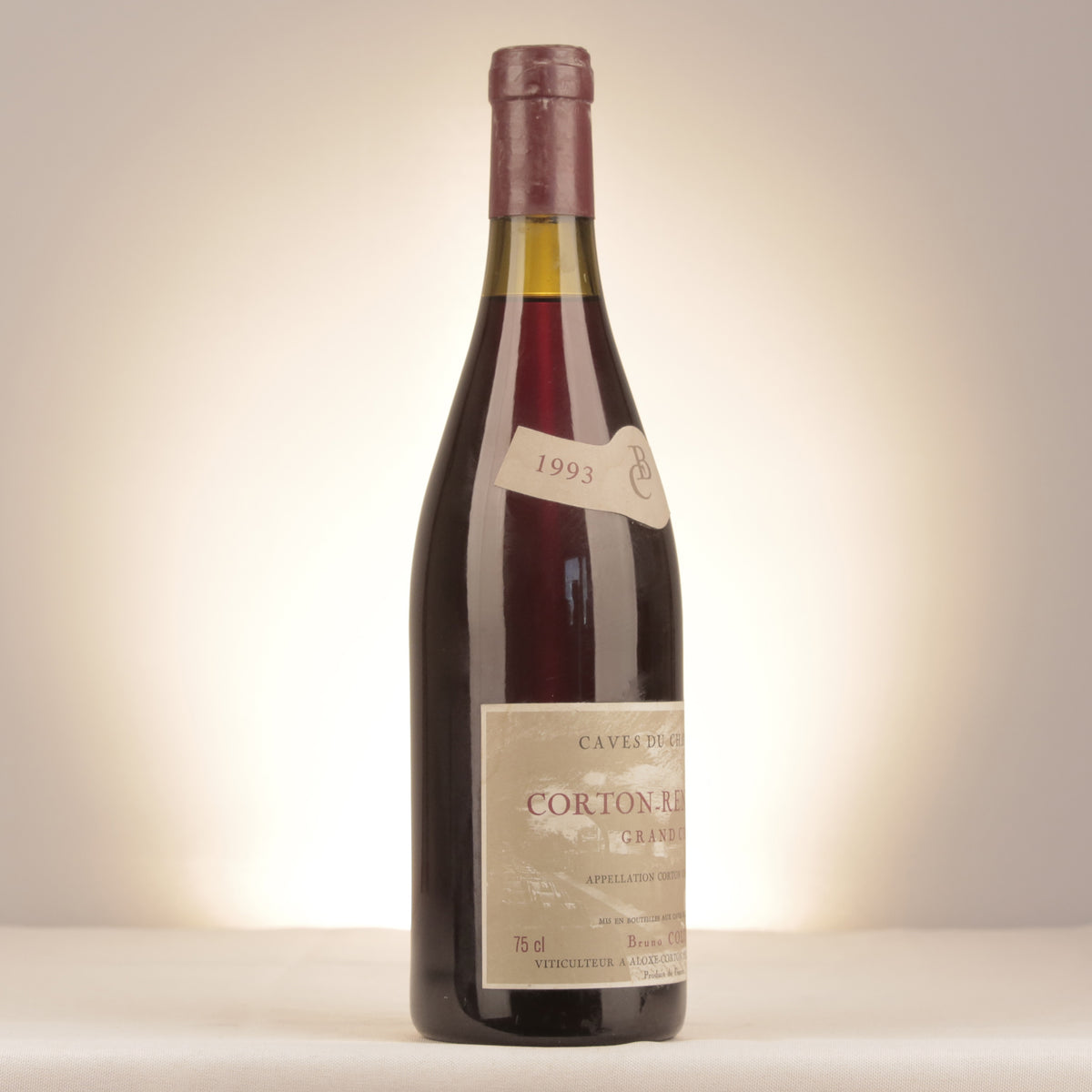 Bruno Colin Caves du Chapitre Corton Grand Cru Les Renardes 1993 Bottle turned right