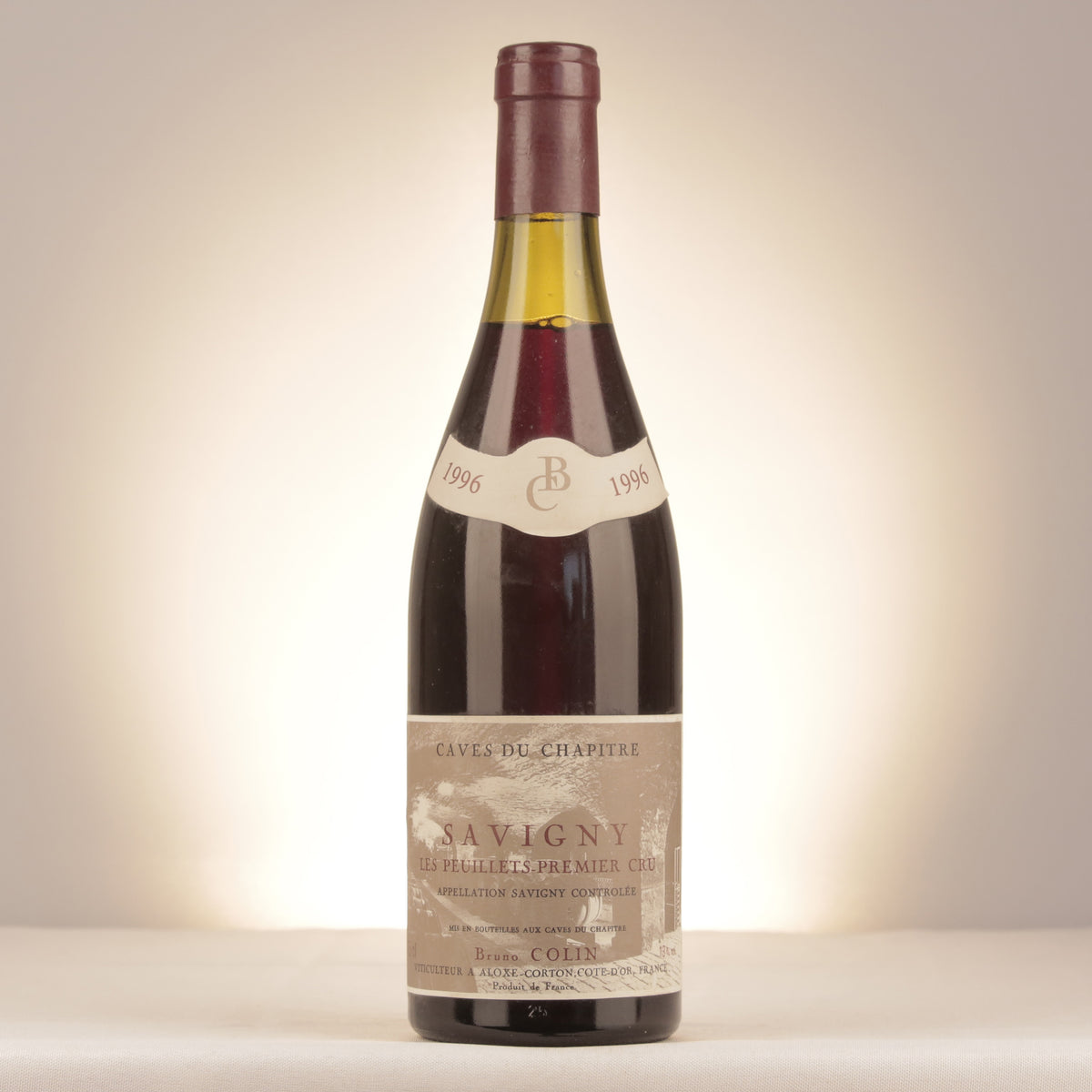 Bruno Colin Caves du Chapitre Savigny-lès-Beaune 1er Cru Les Peuillets 1996 Bottle front