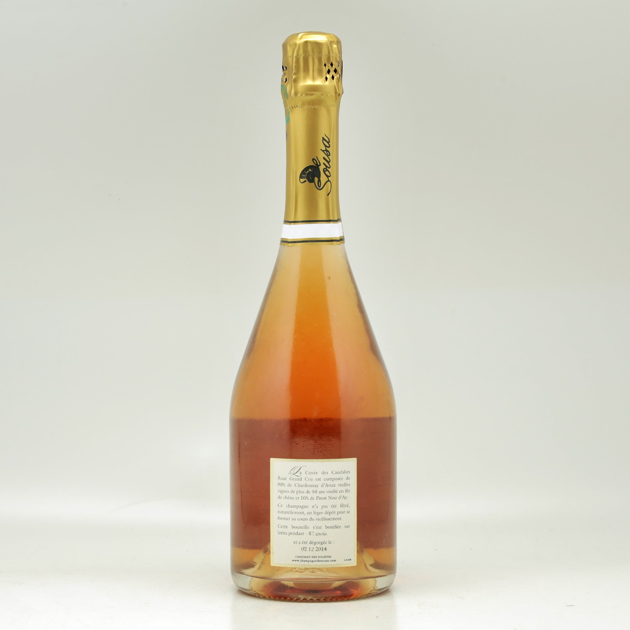 Champagne De Sousa Cuvée des Caudalies Grand Cru Brut Rosé 2010 Bottle back