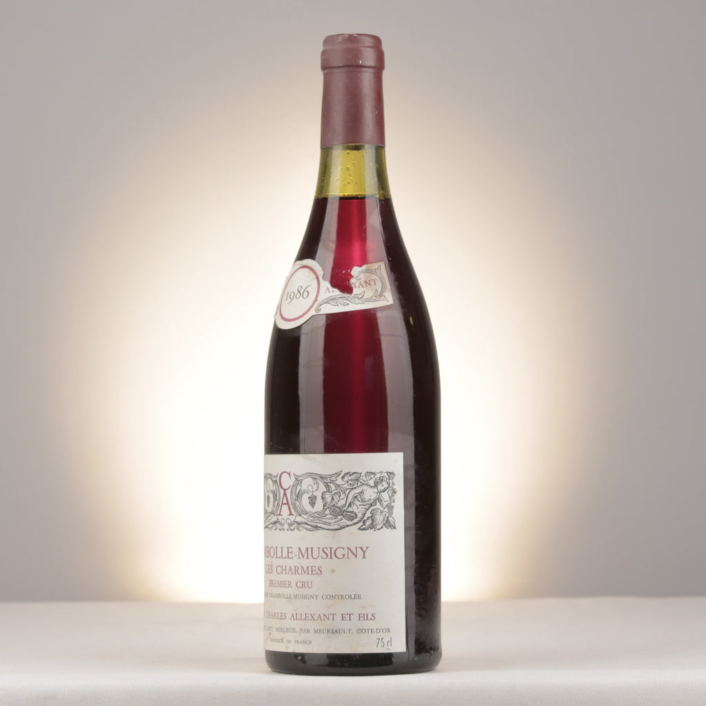 Charles Allexant et Fils Chambolle-Musigny 1er Cru Les Charmes 1986 Bottle turned left