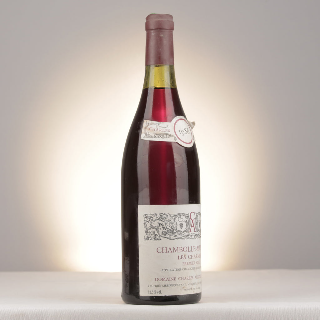 Charles Allexant et Fils Chambolle-Musigny 1er Cru Les Charmes 1986 Bottle turned right