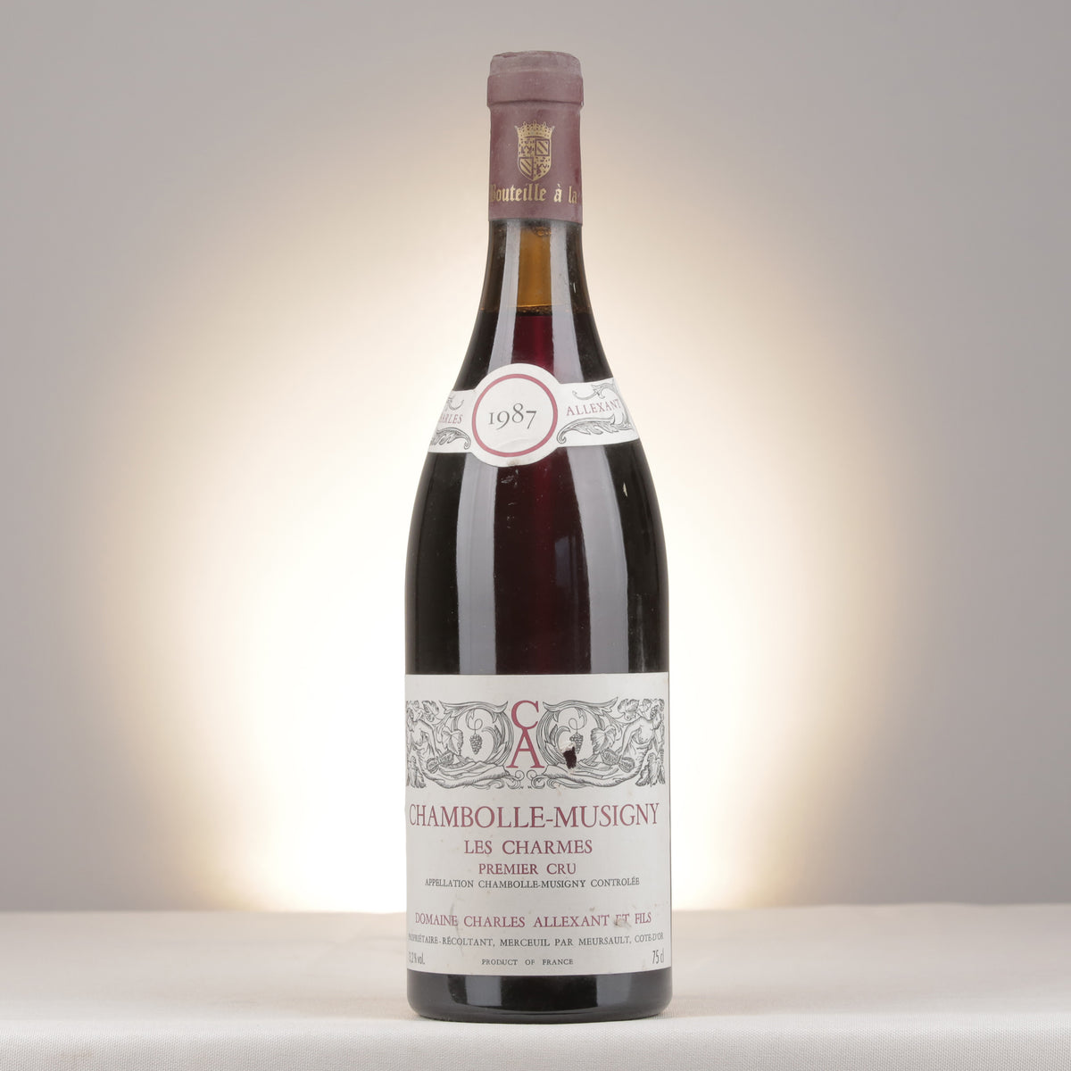 Charles Allexant et Fils Chambolle-Musigny 1er Cru Les Charmes 1987 Bottle front