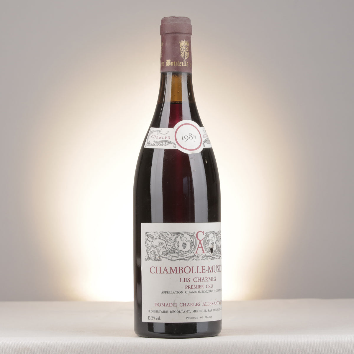 Charles Allexant et Fils Chambolle-Musigny 1er Cru Les Charmes 1987 Bottle turned right