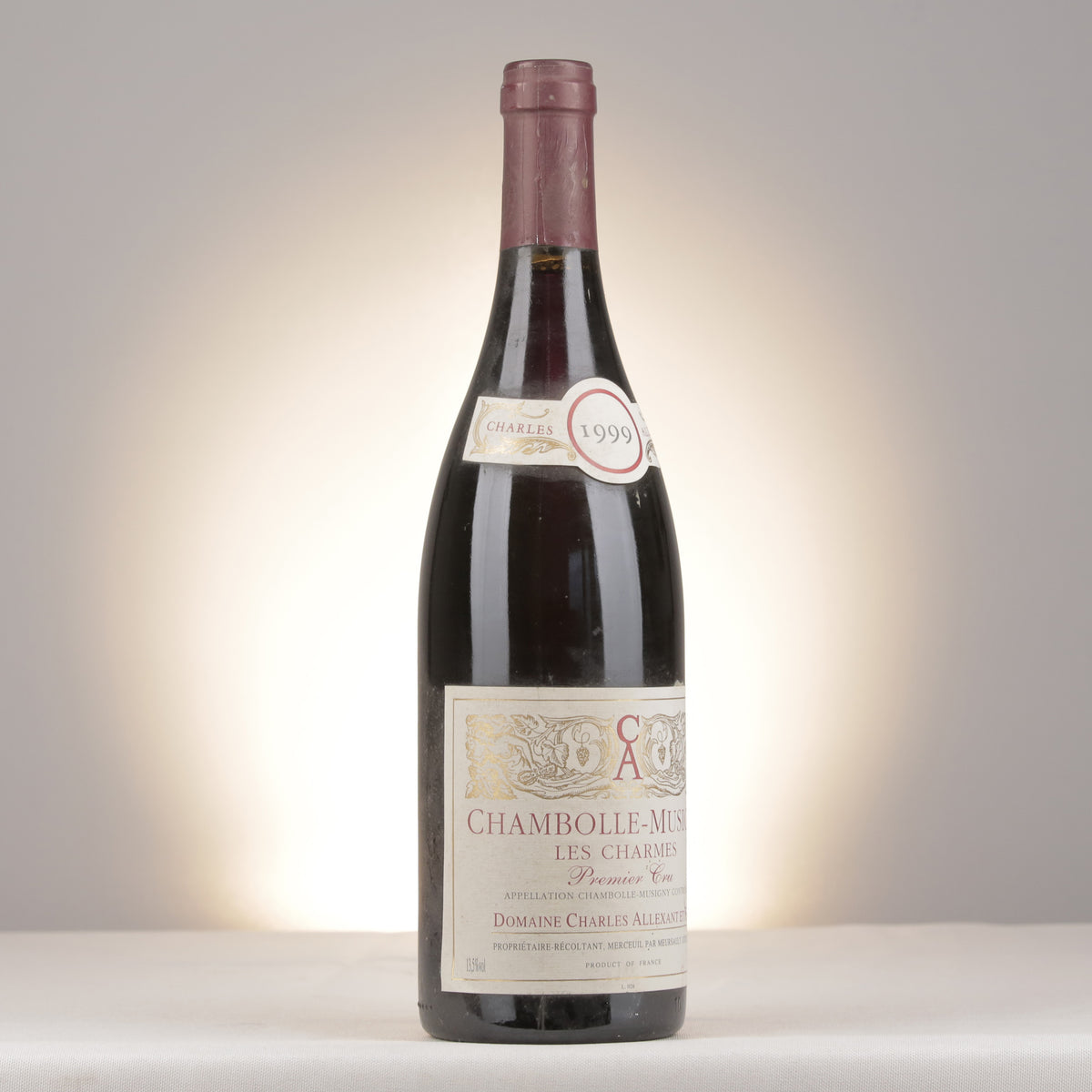 Charles Allexant et Fils Chambolle-Musigny 1er Cru Les Charmes 1999 Bottle turned right