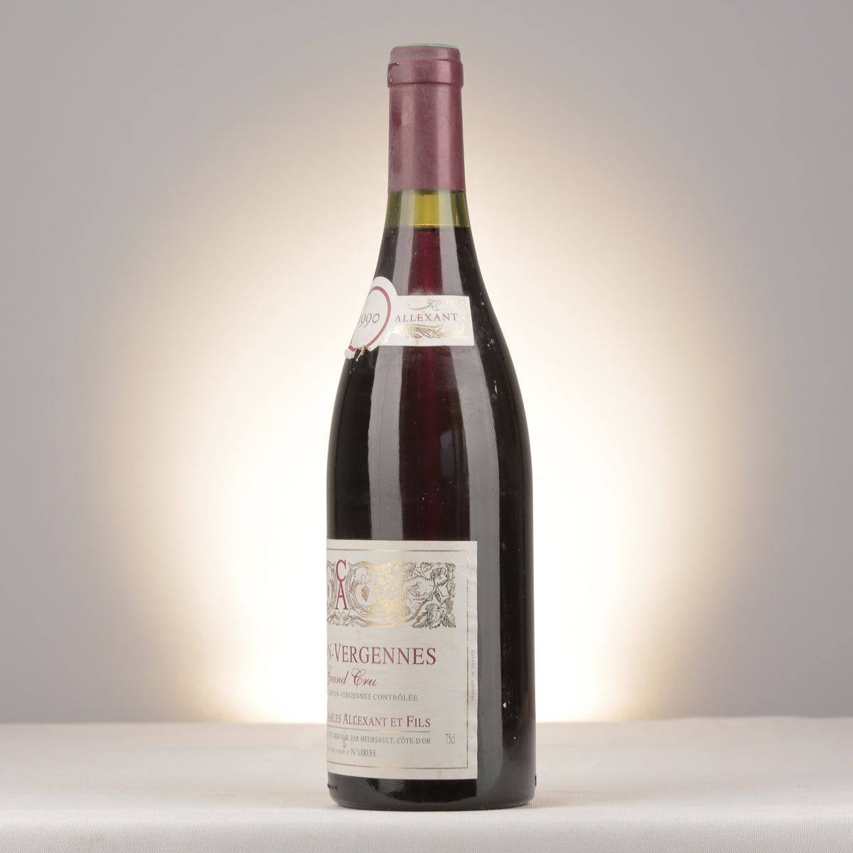 Charles Allexant et Fils Corton Grand Cru Les Vergennes 1990 Bottle turned left