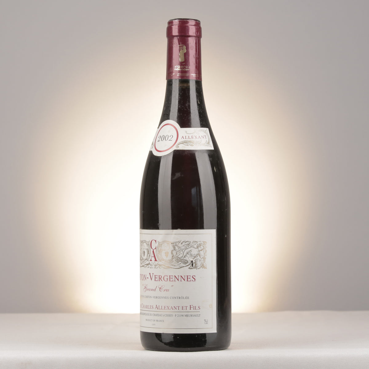 Charles Allexant et Fils Corton Grand Cru Les Vergennes 2002 Bottle turned left