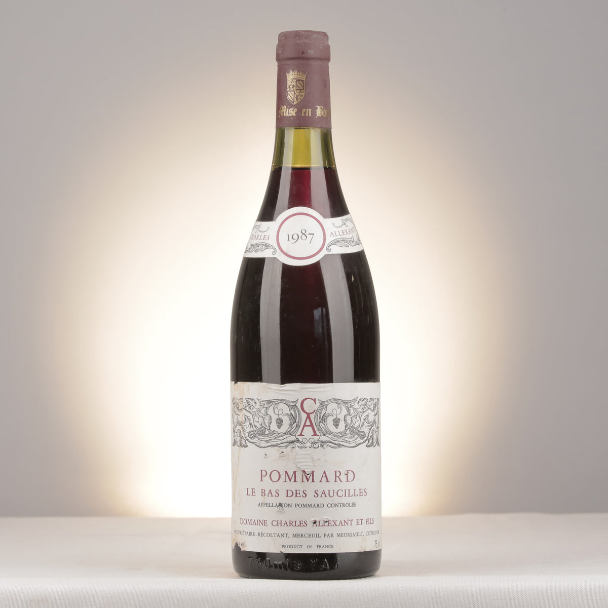 Charles Allexant et Fils Pommard Le Bas des Saucilles 1987 Bottle front