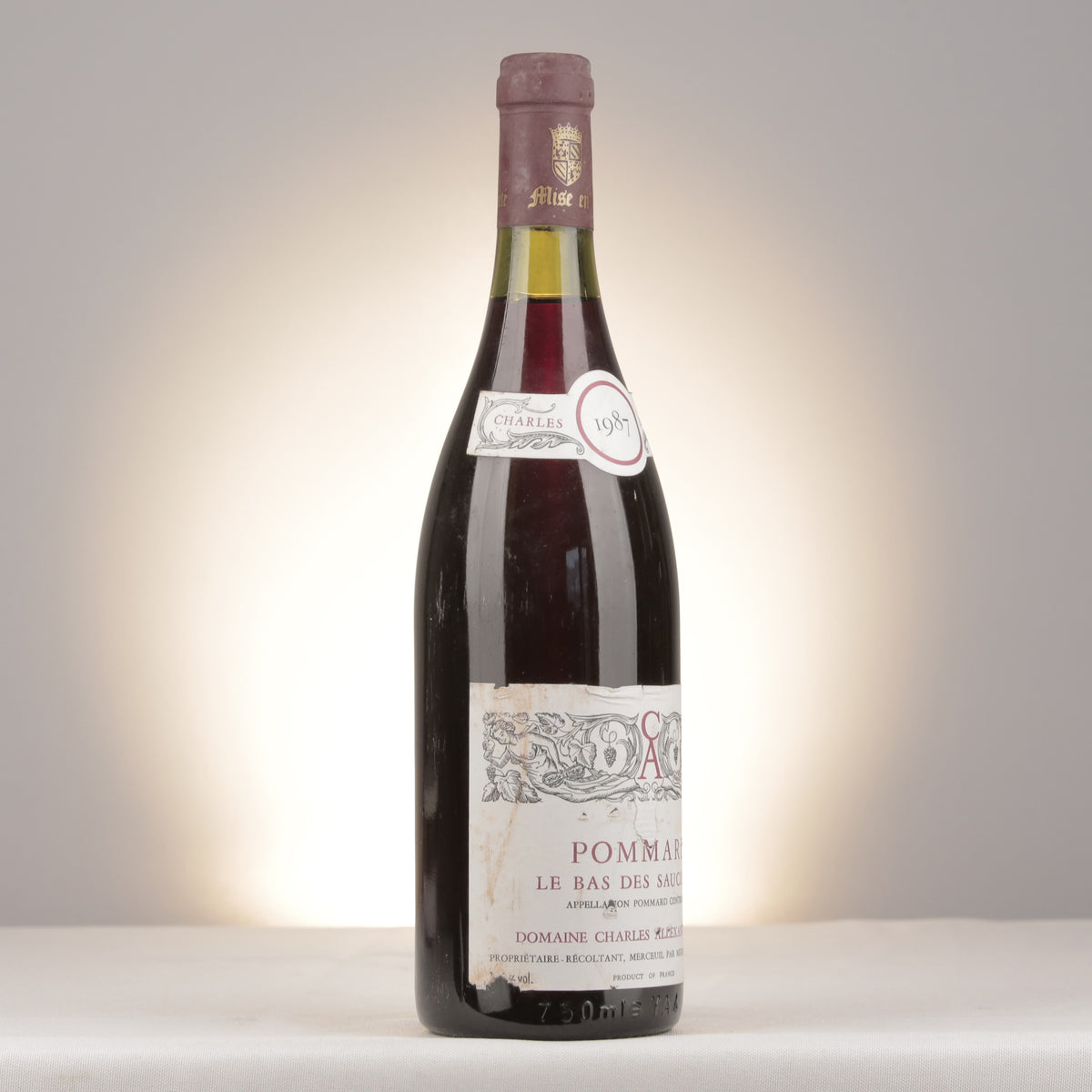 Charles Allexant et Fils Pommard Le Bas des Saucilles 1987 Bottle turned right
