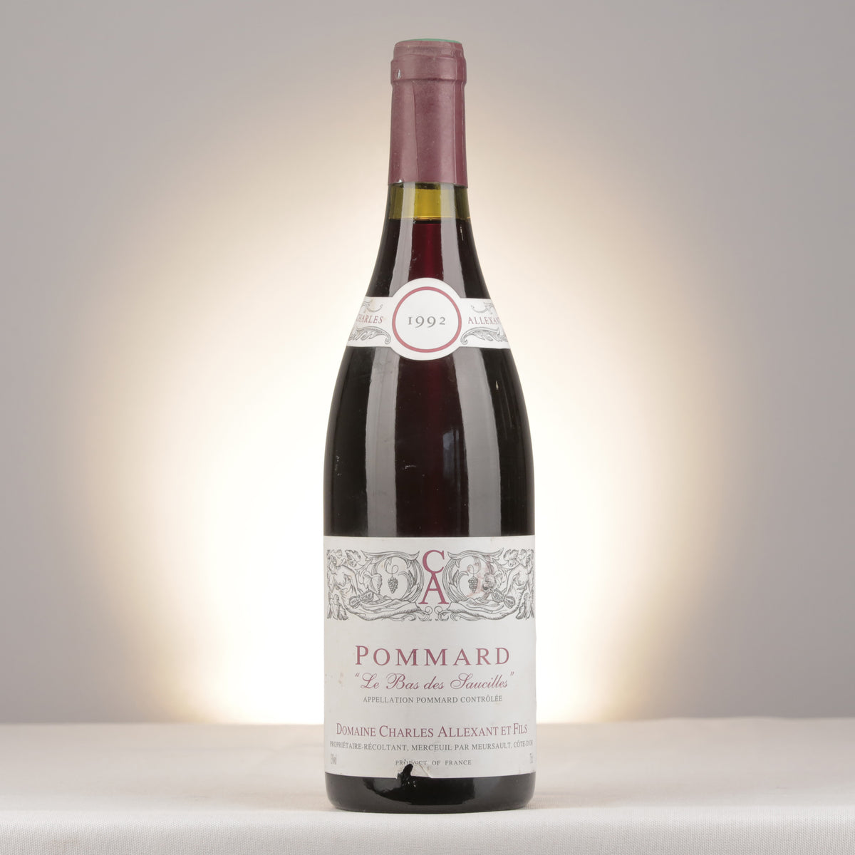 Charles Allexant et Fils Pommard Le Bas des Saucilles 1992 Bottle front
