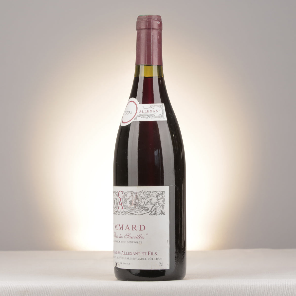 Charles Allexant et Fils Pommard Le Bas des Saucilles 1992 Bottle turned left