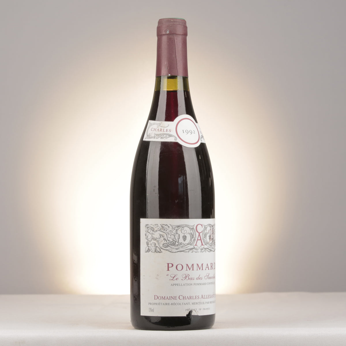 Charles Allexant et Fils Pommard Le Bas des Saucilles 1992 Bottle turned right