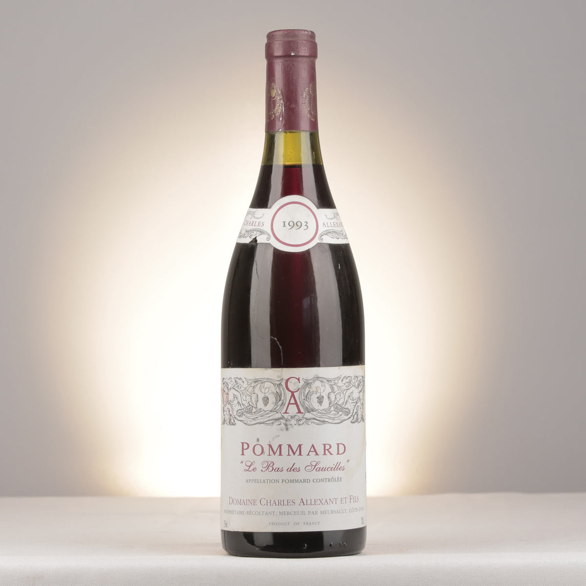 Charles Allexant et Fils Pommard Le Bas des Saucilles 1993 Bottle front