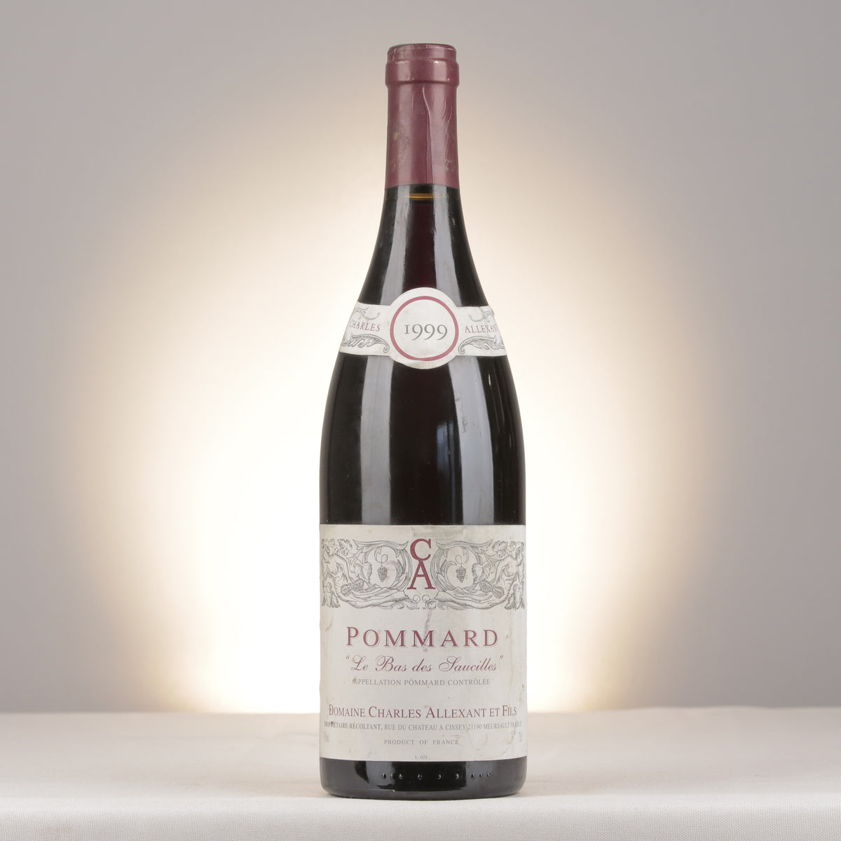 Charles Allexant et Fils Pommard Le Bas des Saucilles 1999 Bottle front
