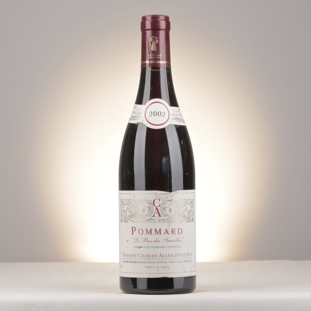 Charles Allexant et Fils Pommard Le Bas des Saucilles 2002 Bottle front
