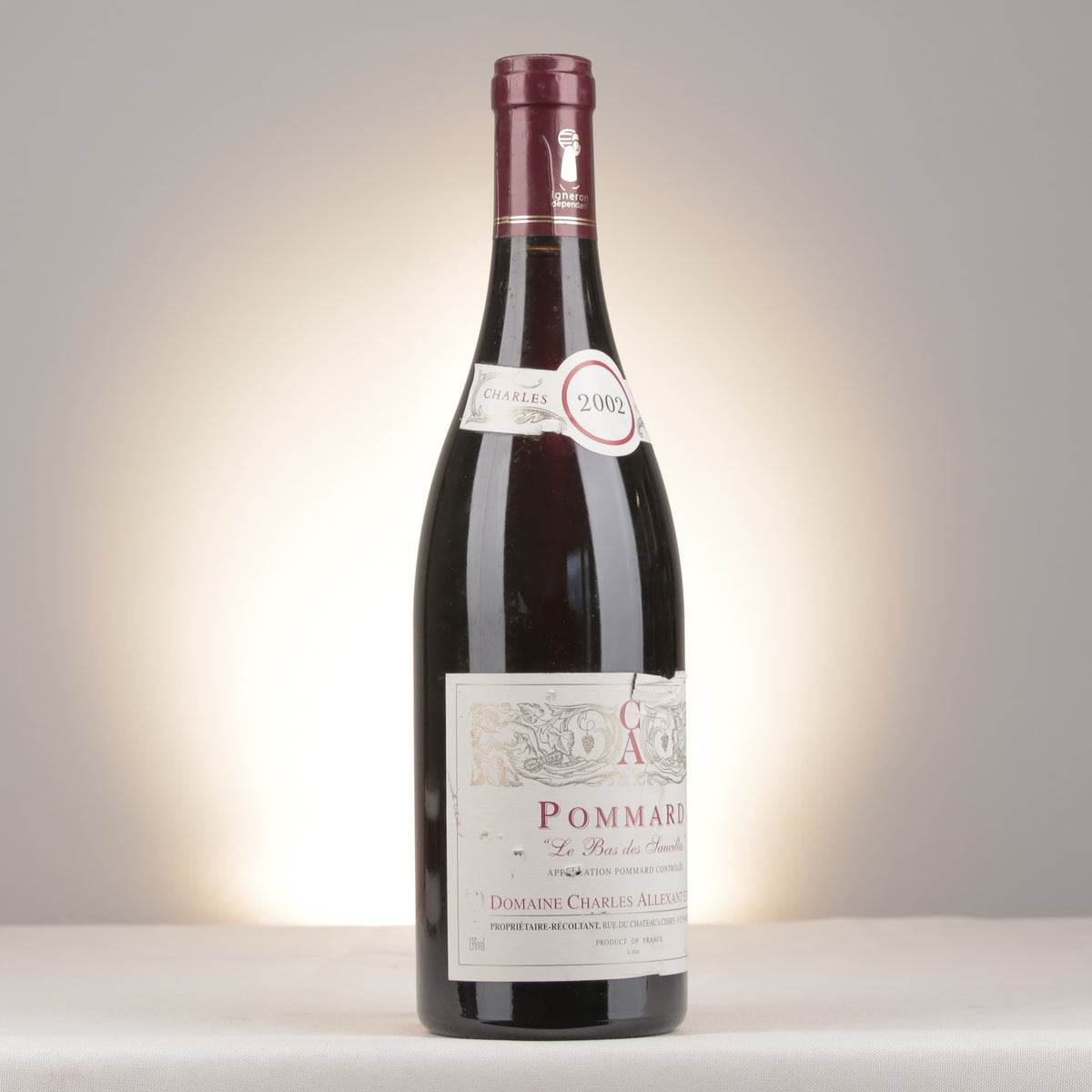 Charles Allexant et Fils Pommard Le Bas des Saucilles 2002 Bottle turned right