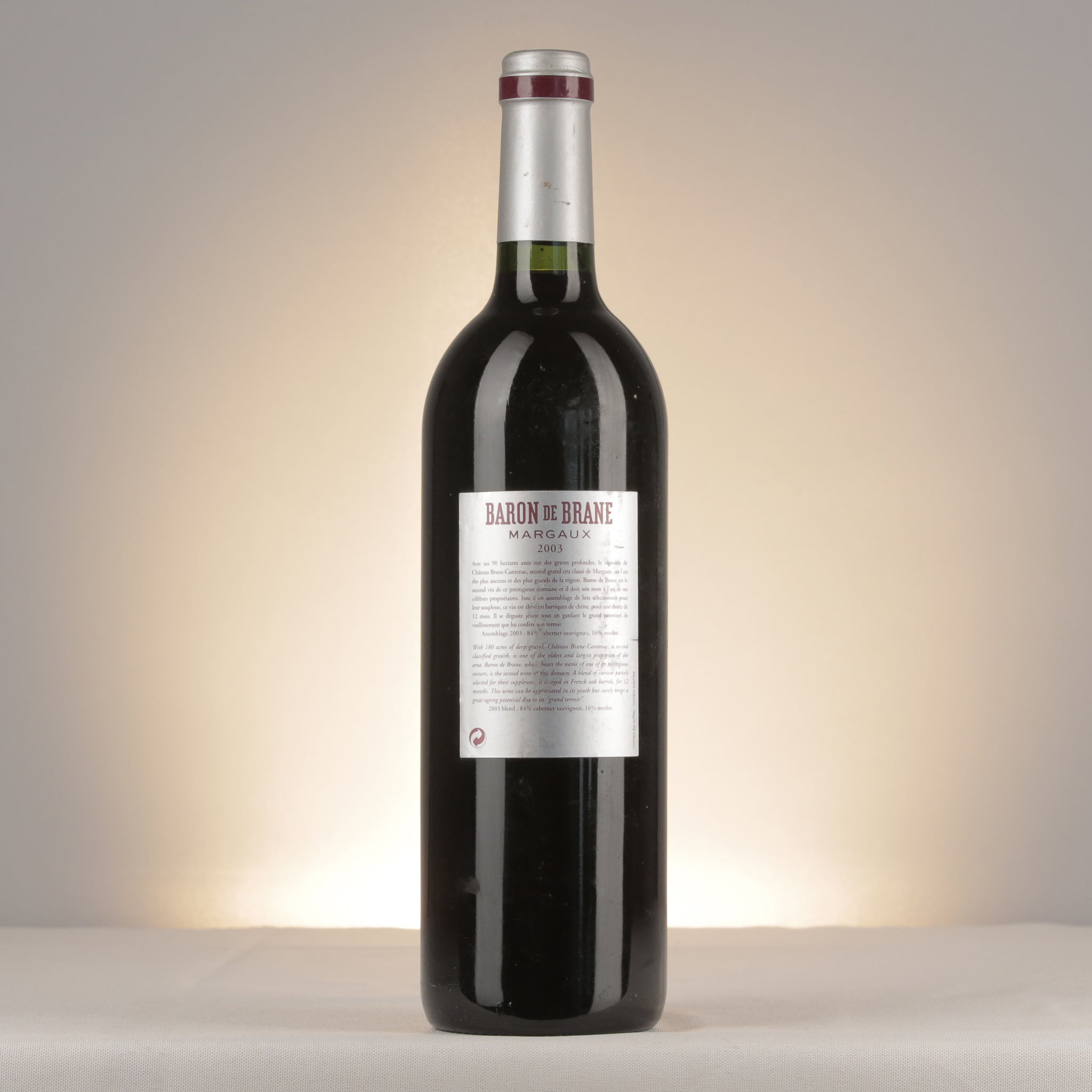 Chateau Brane-Cantenac Baron de Brane Margaux 2003 Bottle back