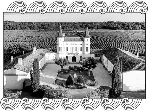 Château Caillou, Barsac estate surrounded by its Sauternes vineyards, framed with Dynamic Cellars wave design