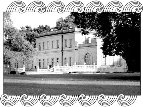Château Filhot, classified Sauternes estate, grand 18th-century château facade, framed with Dynamic Cellars wave design