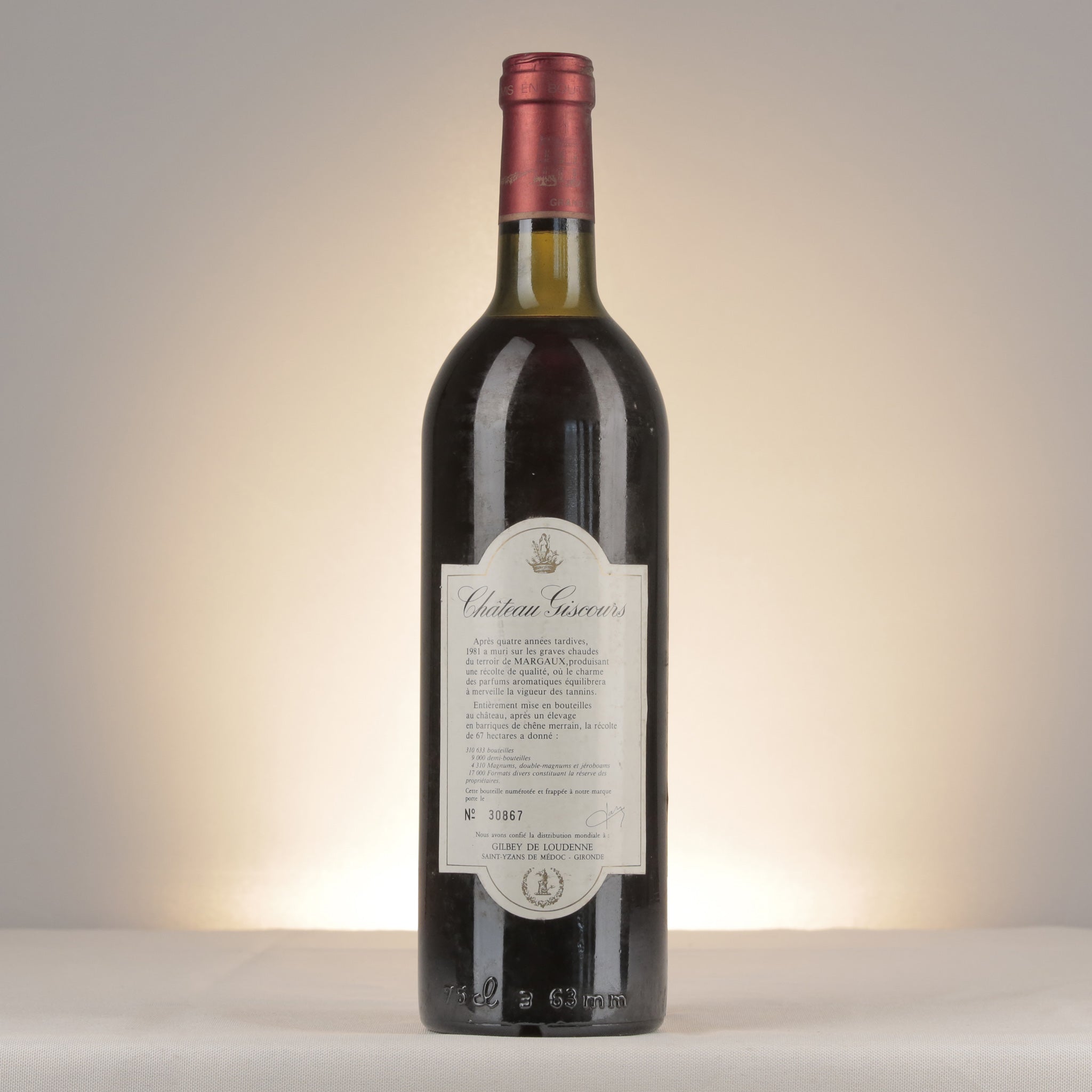 Château Giscours 1981 Bottle back (lot 2ea4)