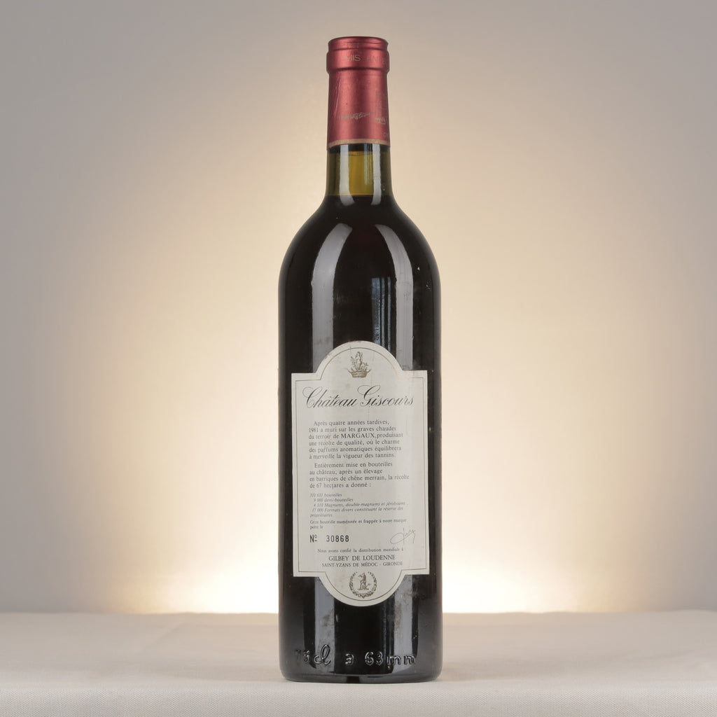 Château Giscours 1981 Bottle back (lot 9ade)