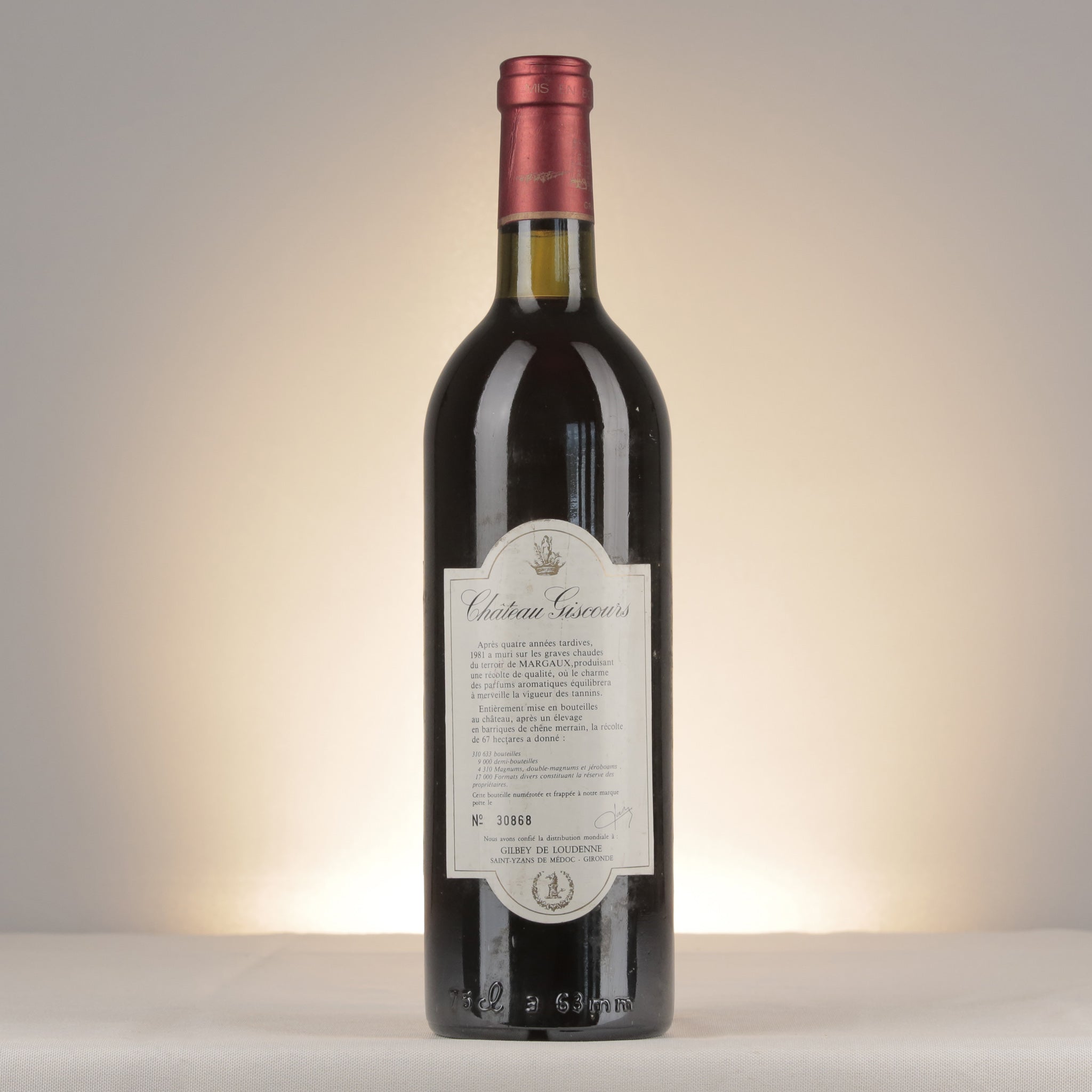 Château Giscours 1981 Bottle back (lot 9ade)