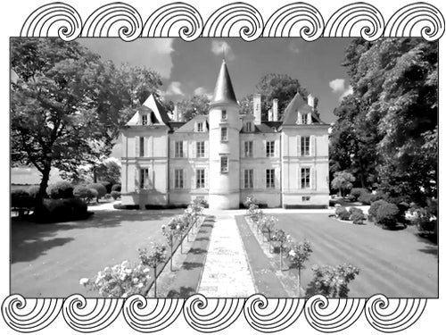 Château Pichon Longueville Comtesse de Lalande, Pauillac estate façade, framed with Dynamic Cellars wave design