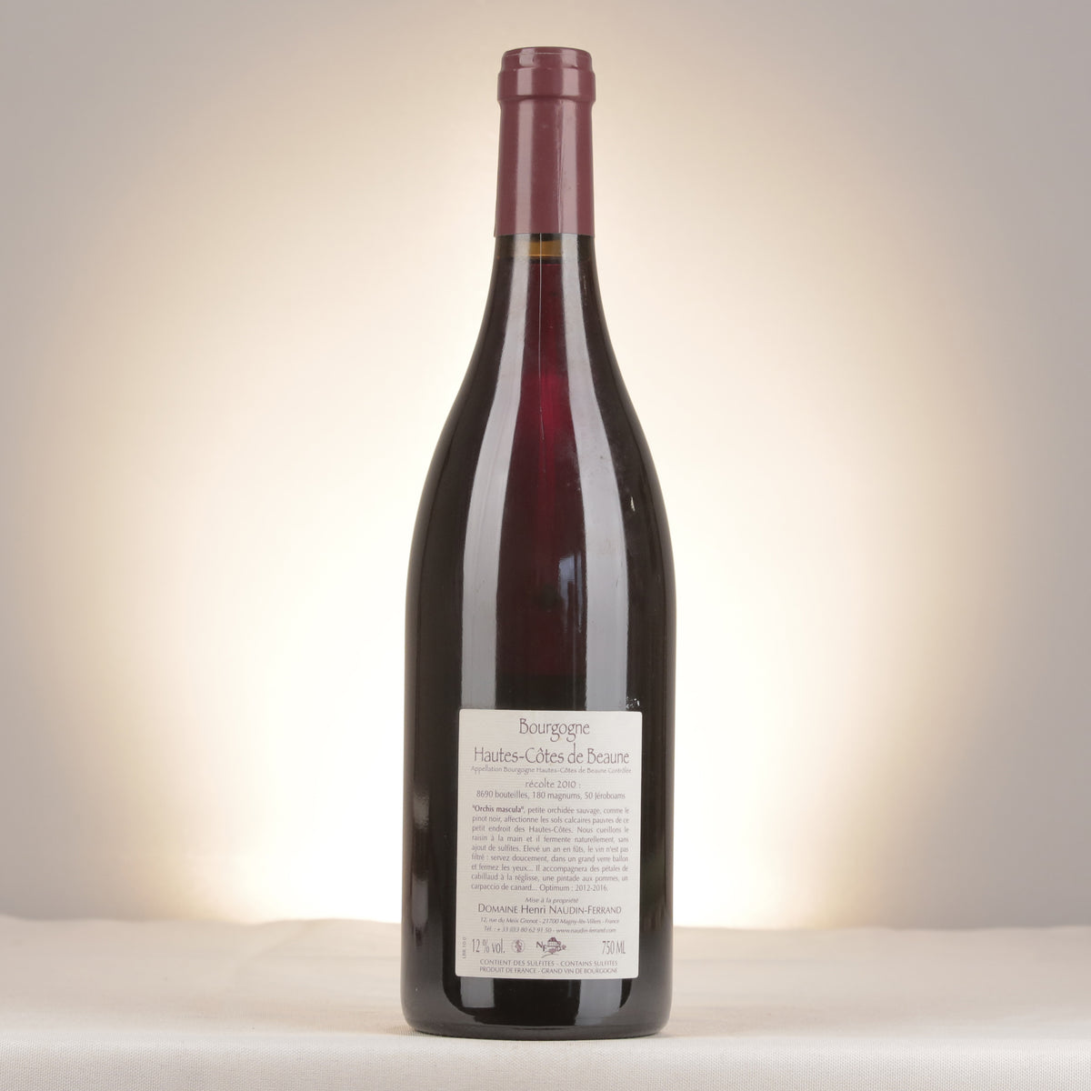 Claire Naudin Bourgogne Hautes Côtes de Beaune Orchis Mascula 2010 Bottle back