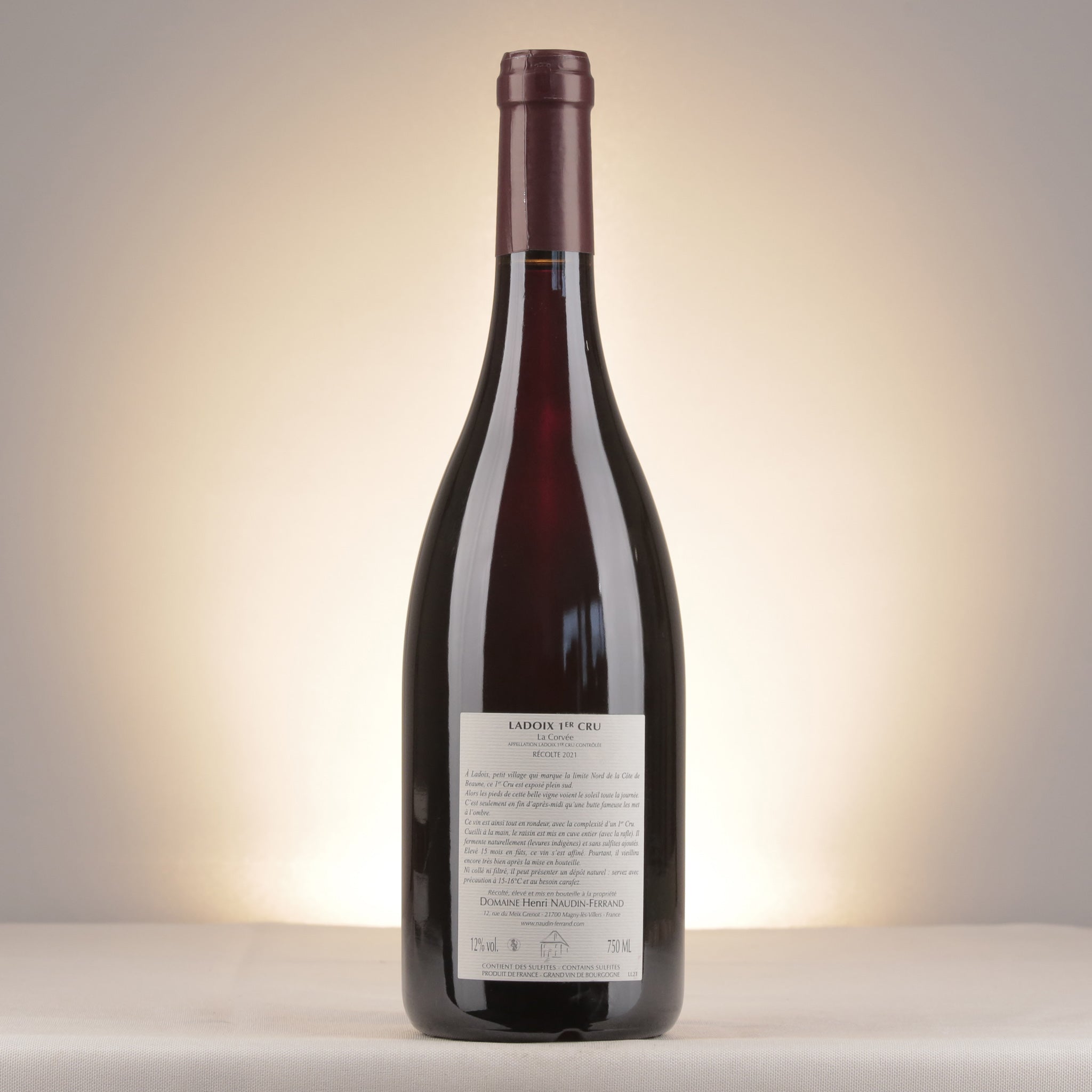 Claire Naudin Ladoix 1er Cru La Corvée 2021 Bottle back