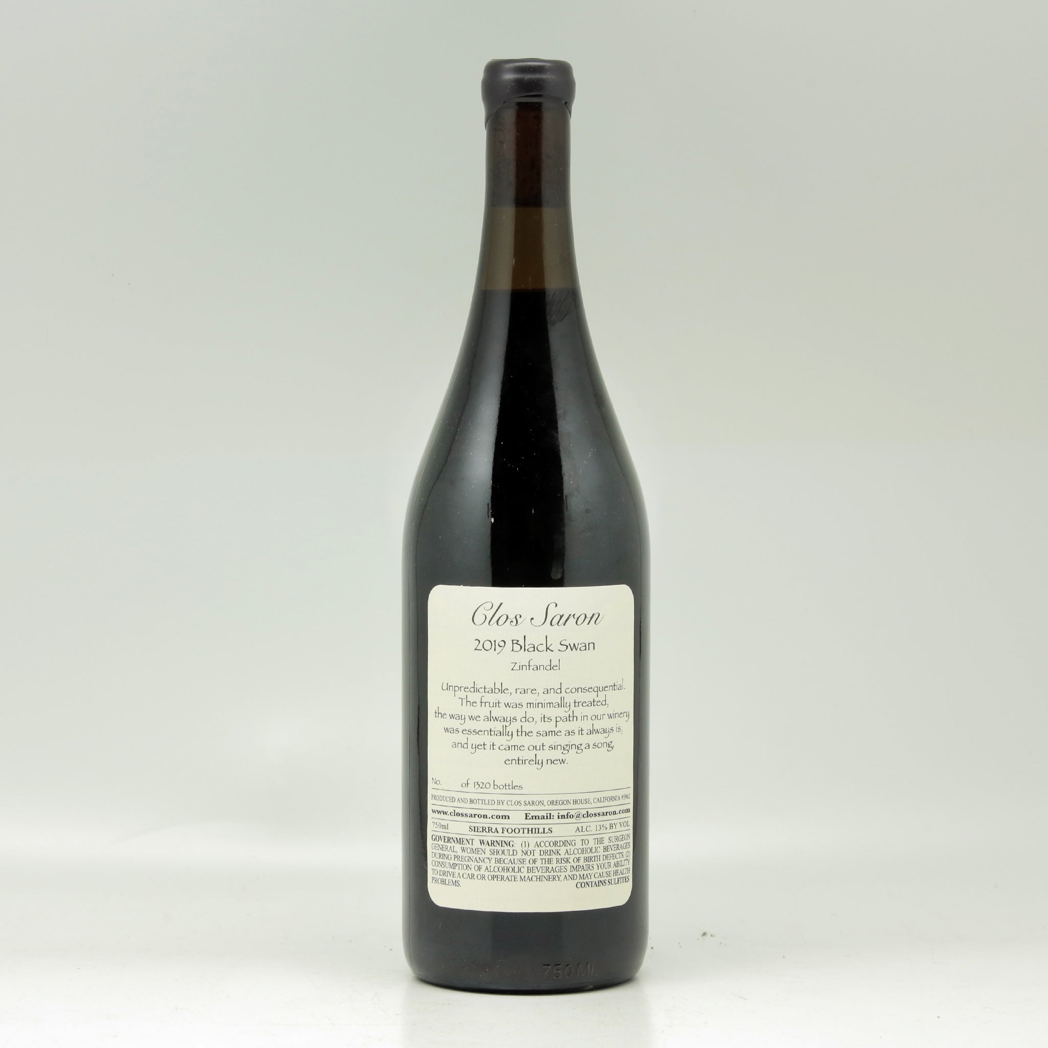 Clos Saron Sierra Foothills "Black Swan" 2019 Red wine Bottle