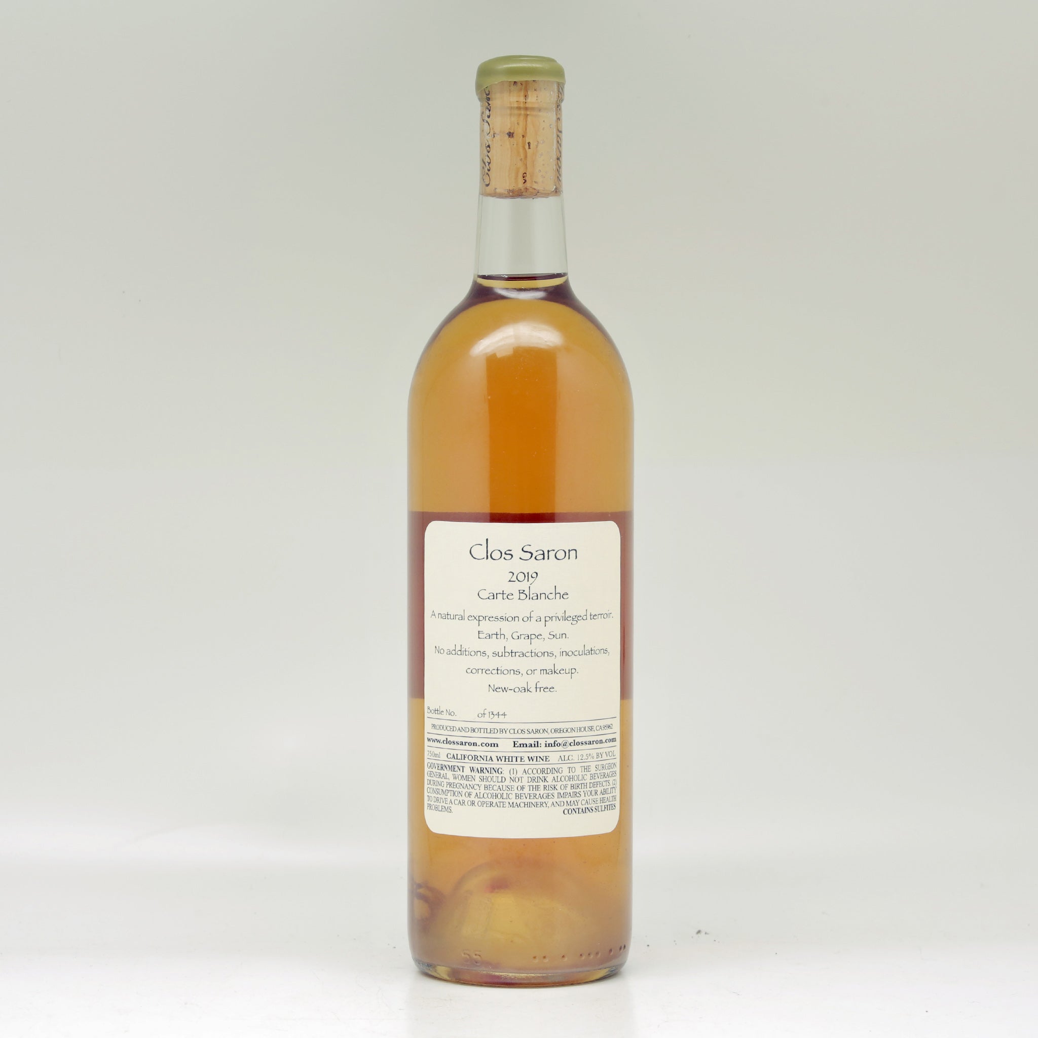 Clos Saron Sierra Foothills "Carte Blanche" 2019 White wine Bottle back label