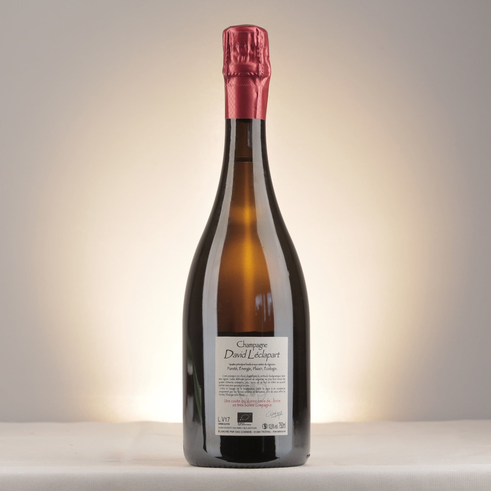 David Léclapart L'Aphrodisiaque Extra Brut Blanc de Blancs 1er Cru 2017 Bottle back label