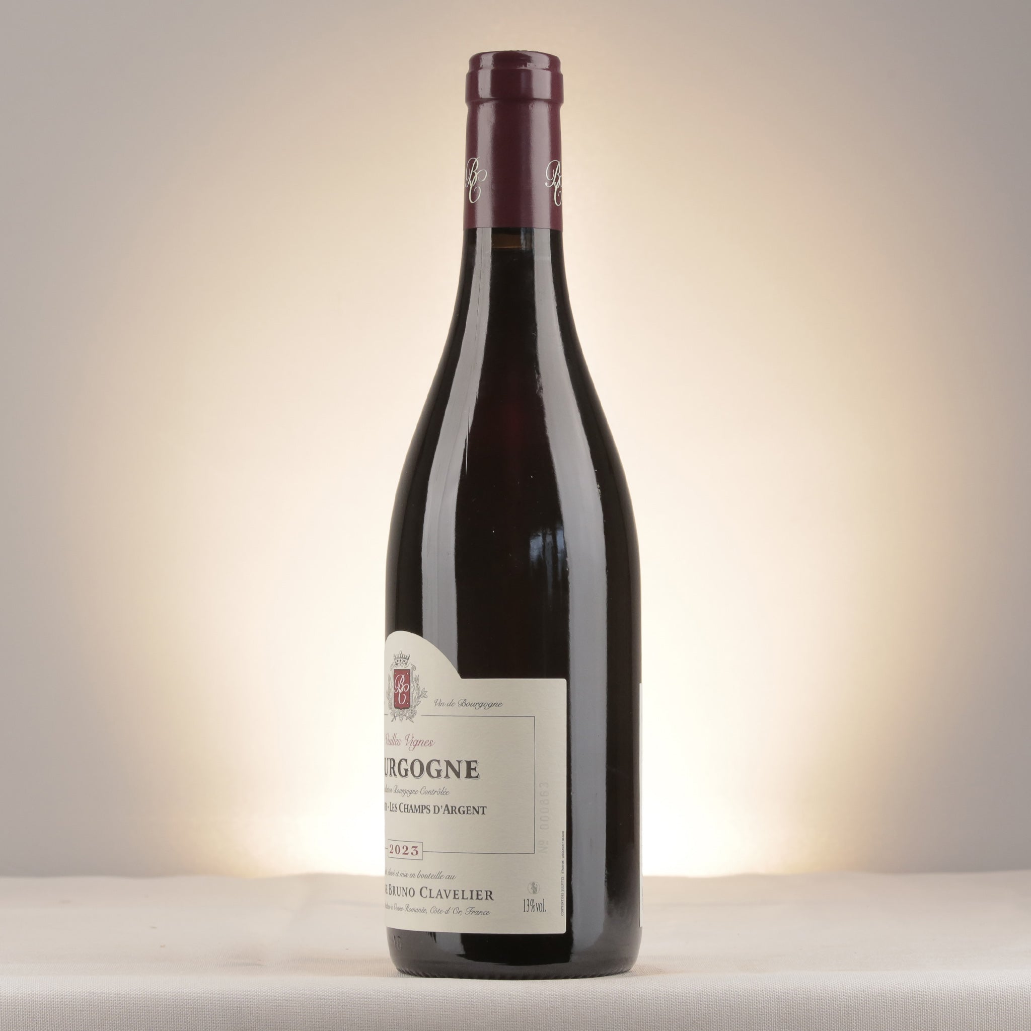 Domaine Bruno Clavelier Bourgogne Les Champs d’Argent Pinot Noir Vieilles Vignes 2023 Bottle detail