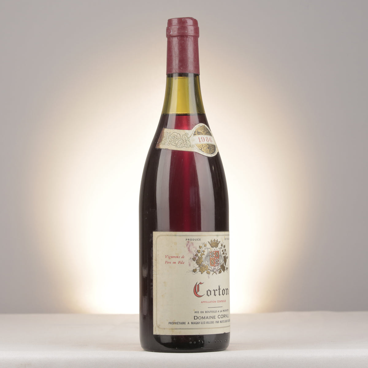 Domaine Cornu Corton Grand Cru 1986 Bottle turned right (lot fec9)