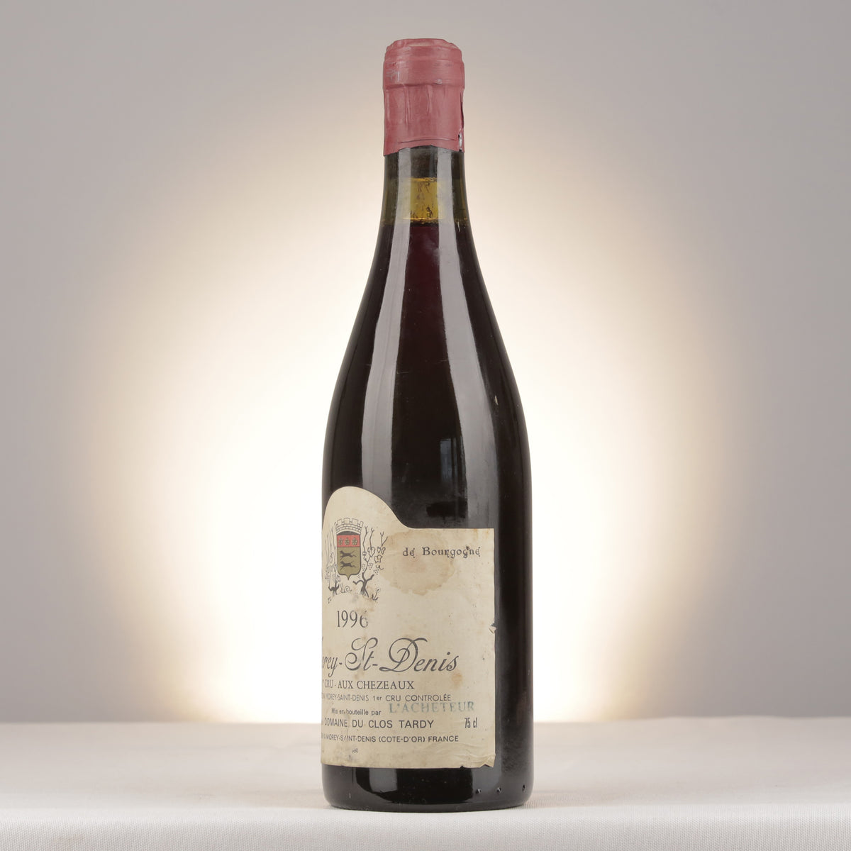 Clos Tarty Morey-Saint-Denis 1er Cru Aux Chezeaux 1996 Bottle turned left