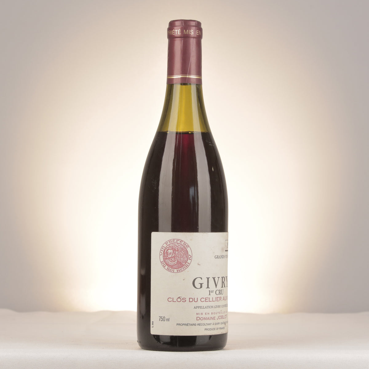 Domaine Joblot Givry 1er Cru Clos du Cellier aux Moines 1993 Bottle turned right (lot 40ca)