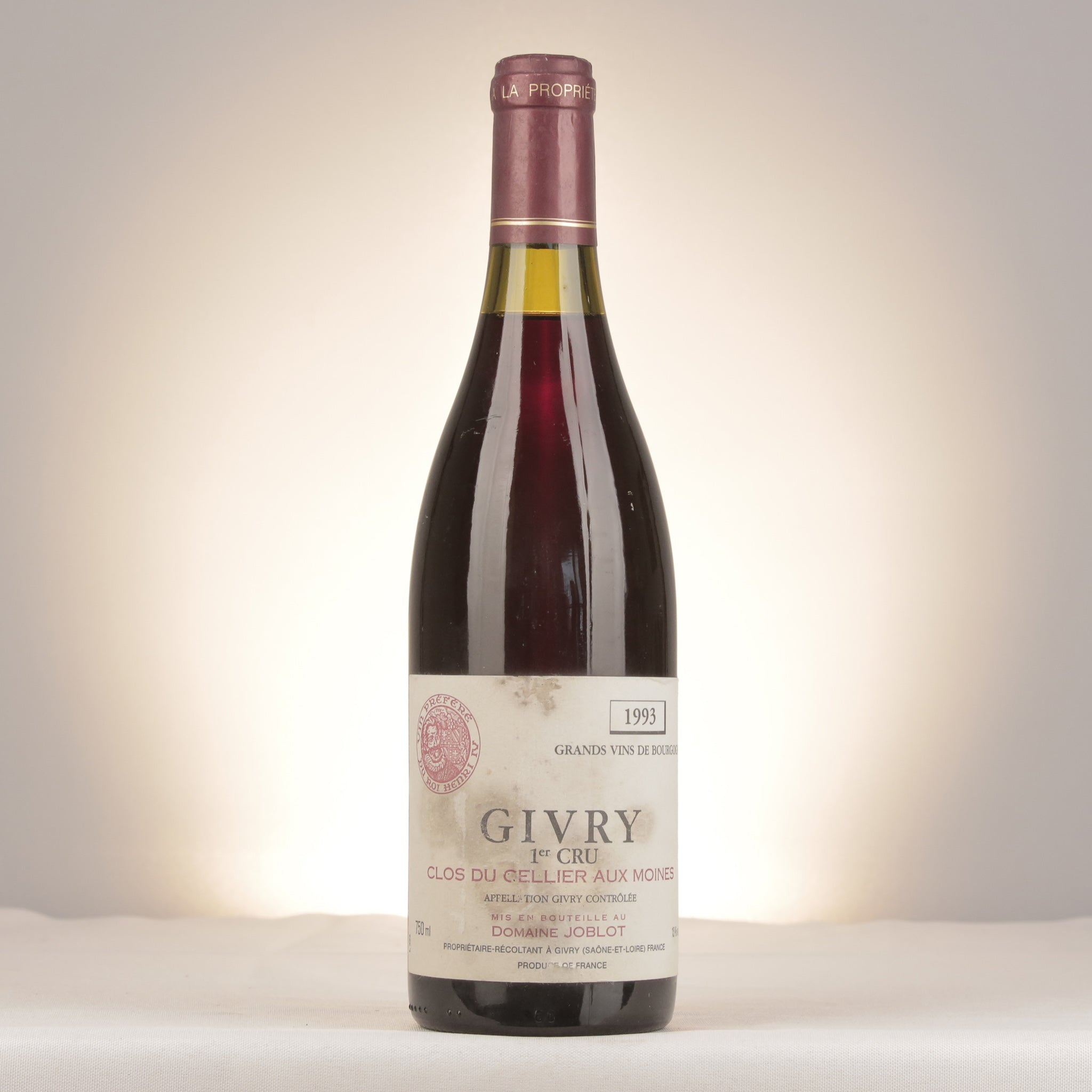 Domaine Joblot Givry 1er Cru Clos du Cellier aux Moines 1993 Bottle front (lot 52a4)