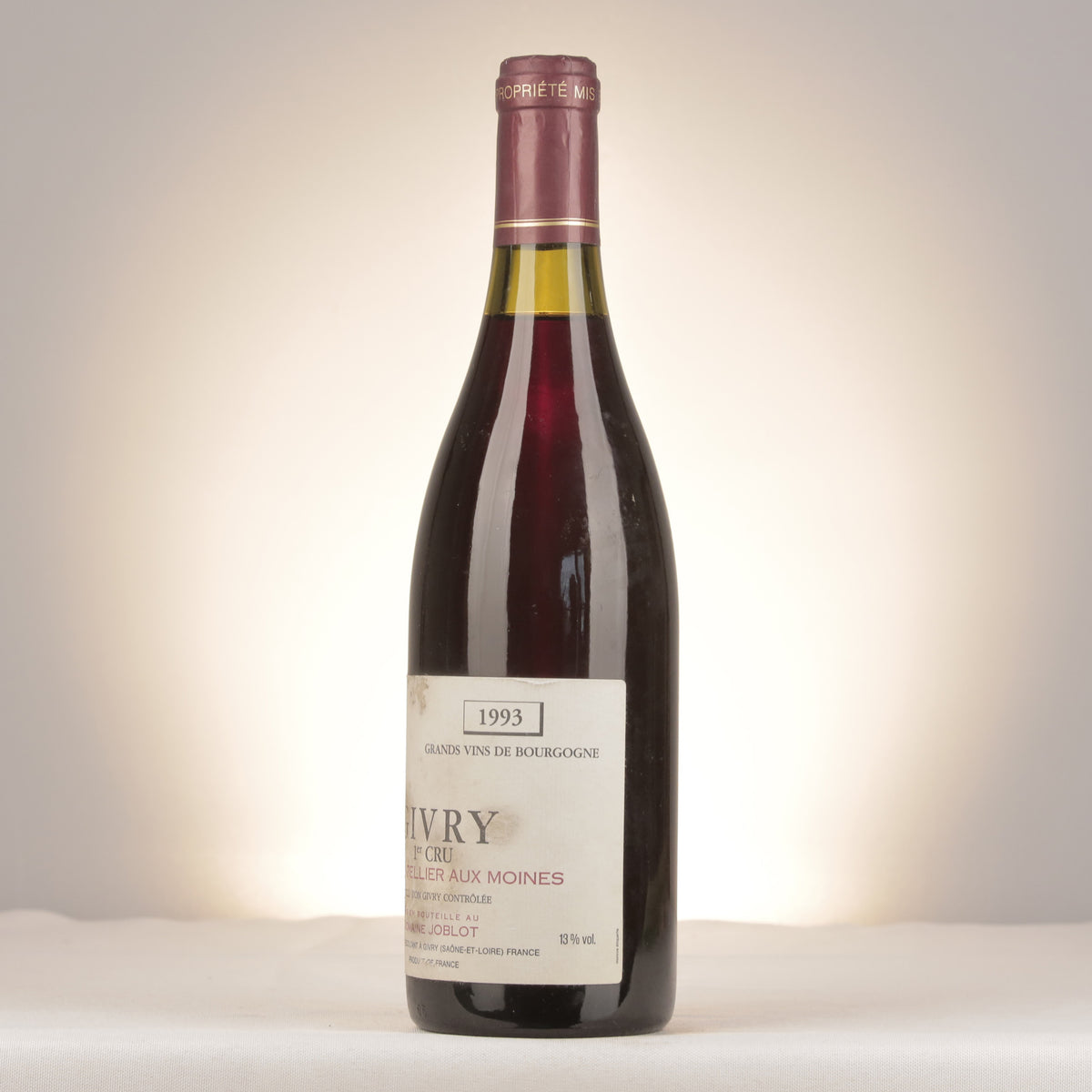 Domaine Joblot Givry 1er Cru Clos du Cellier aux Moines 1993 Bottle turned left (lot 52a4)