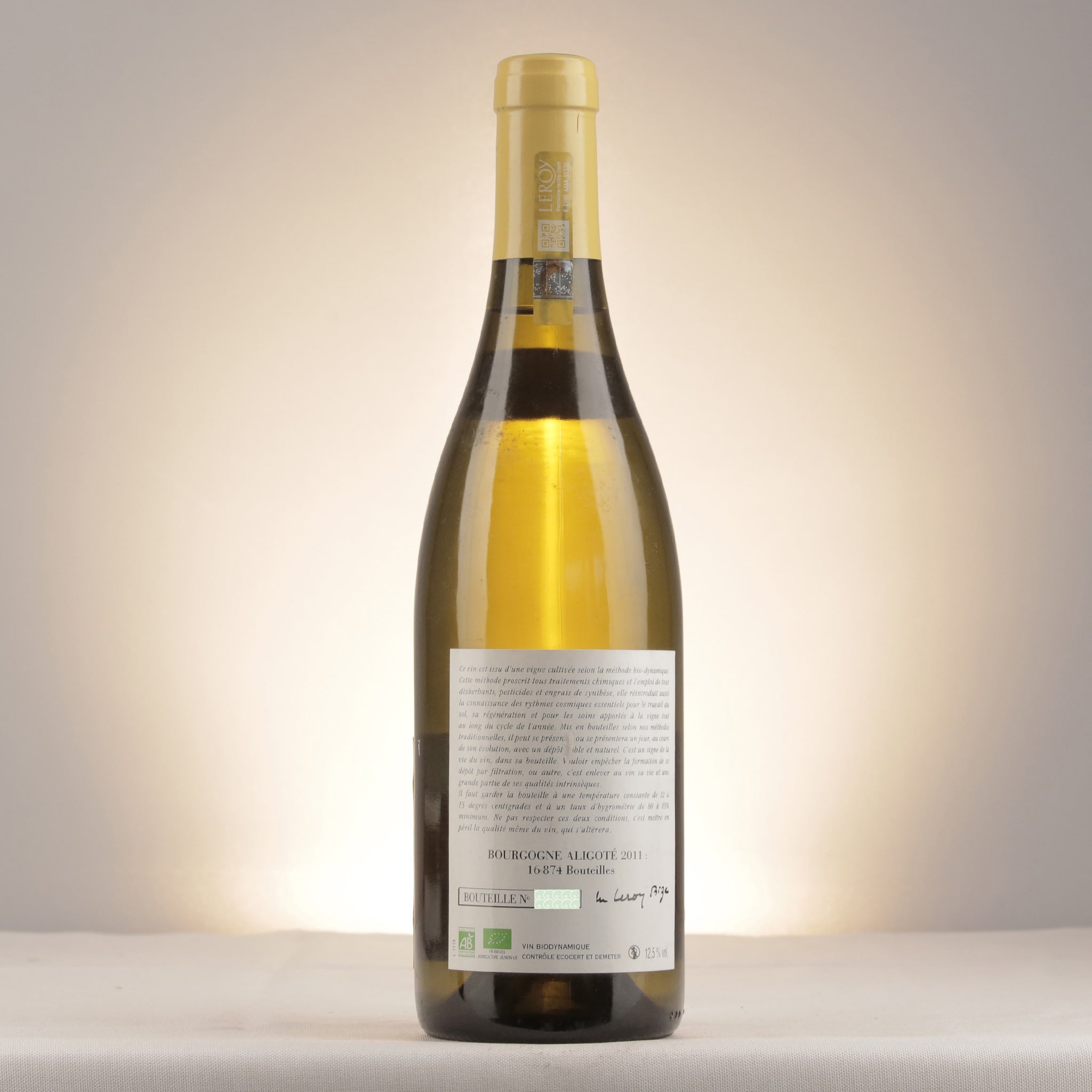 Domaine Leroy Bourgogne Aligoté 2011 Bottle back label