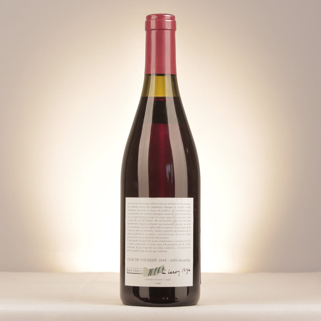 Domaine Leroy Clos de Vougeot Grand Cru 1998 Bottle back