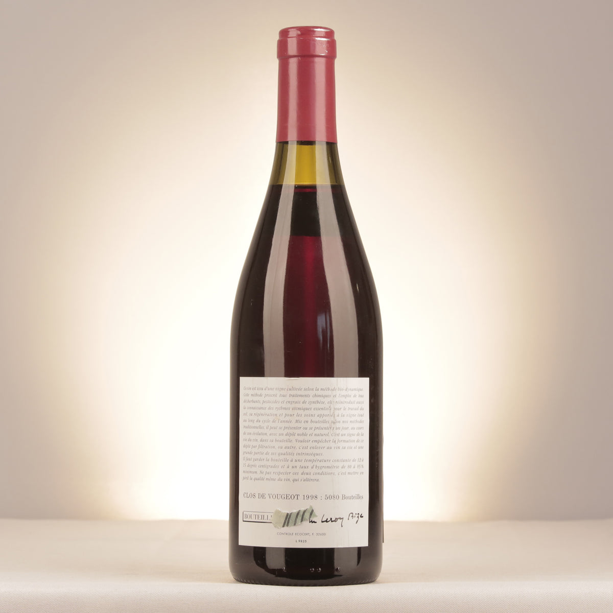 Domaine Leroy Clos de Vougeot Grand Cru 1998 Bottle back