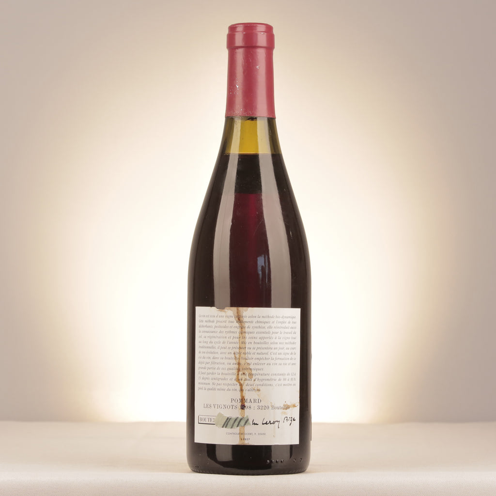 Domaine Leroy Pommard Les Vignots 1998 Bottle back