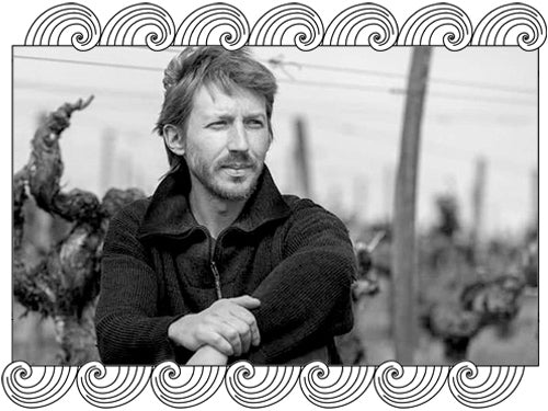 Domaine Pierre Ménard, Loire Valley winemaker, among old vines, framed with Dynamic Cellars wave design